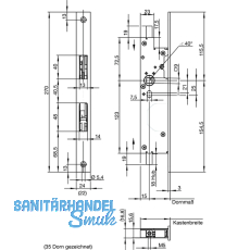 Fluchttrtreibriegel WILKA 6663, DM 35 mm, Stulp 270 x 24 x 3 mm, Edelstahl