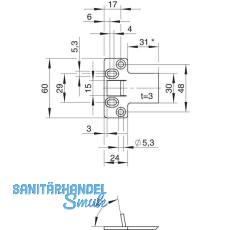 Stangenschlieblech P645, fr Verriegelung nach oben, 24 x 60 x 3 mm, Edelstahl