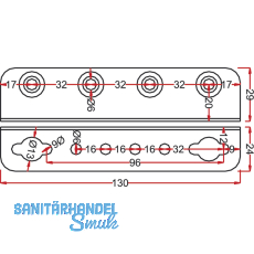 Winkel-Bettschiene SYSTEM 32, L 130, Stahl verzinkt