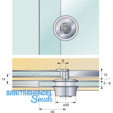 HETTICH PRESTIGE 2000 Zyl.-Glasschiebetrschloss Typ 326, Bohr 30, Alu-finish