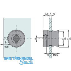 HETTICH PRESTIGE 2000 Zyl.-Glastrschloss Typ 321, Bohr 26, 32, Alu-finish