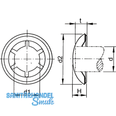 Achsenklemmring mit Kappe 8 mm Federstahl brniert, Kappe Edelstahl