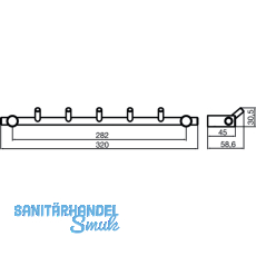 Garderobenleiste Coat mit 5 schrgen Haken, Breite 320 mm, Edelstahl gebrstet