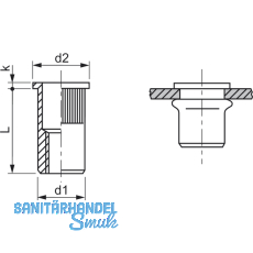 Blindnietmutter Flachkopf gerndelt Rundschaft offen M10x17.0 Stahl verzinkt