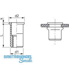 Blindnietmutter Flachkopf Unterkopfverzahnt Rundschaft offen M 8 Stahl verzinkt