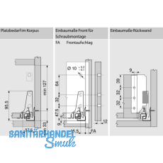 BLUM Tandembox antaro Rckwandhalter Hhe B, grau