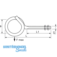 Deckenhaken mit metrischem Gewinde M10x140 verzinkt-blau