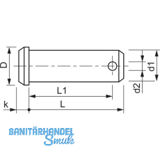 DIN1444B 16H11x50 Edelstahl A2 Bolzen mit Kopf und Splintloch
