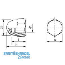 DIN1587 M12 verzinkt-blau Hutmutter hohe Form - Schlsselweite nach ISO