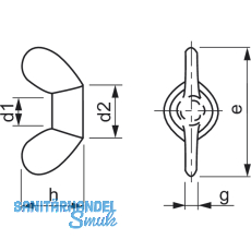 DIN 315 M 5 Messing blank Flgelmutter
