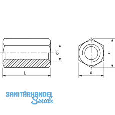 ~DIN6334 M 6x 25 Edelstahl A2 Sechskant-Langmutter
