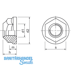 DIN6926 M 8 Edelstahl A2 Sechskant-Sperrzahnmutter m Flansch und Polyamideinlage