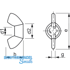 ~DIN 315 M 5 verzinkt Flgelmutter amerikanische Form aus Stahlblech