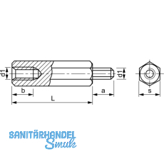 Distanzhalter M 3x10 Innen-/Aussengewinde Messing vernickelt