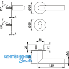 HOPPE Drckergt. AMSTERDAM - auf Ros. rund PZ, TS35 - 45, Edelstahl matt