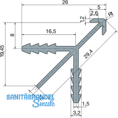 Korpus-Eckverbinderprofil 5000 mm fr Holzstrke 19 mm, natur eloxiert