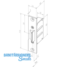 Fallenschloss 807-10 einstellbar, Stulp 110 x 24 x 3 mm, grau lackiert