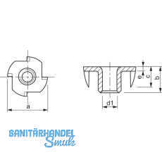 Einschlagmutter M10x13 verzinkt mit 4 Einschlagspitzen