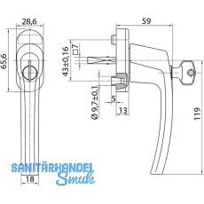 ROTO Fenstergriff ROTOLINE - mit Sperrzylinder, VK 7 x 35 mm, champagne elox.