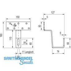 Standard Solardachhaken 150x50x5 mm Edelstahl A2 Oberflche Sandgestrahlt
