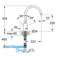 GROHE Kchenarmatur Eurosmart Cosmopolitan C-Auslauf drucklos, Chrom