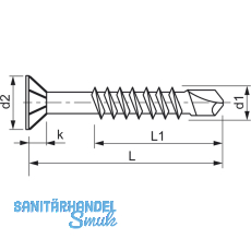 Holzbohrschraube Senkkopf 4.5X 45/30 Torx 20 Edelstahl A2