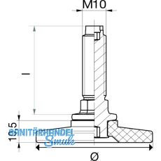 Hhenverstellschraube Stahl verzinkt mit Kunststoffteller schwarz, M10,  56 mm,