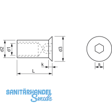 Hlsenmutter Senkkopf M 4x 12 Edelstahl 1.4305 mit Innensechskant