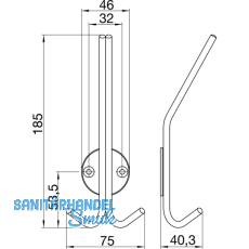 Huthaken Kabah mit Platte  46 mm, H 185 mm, T 40,3 mm, Edelstahl gebrstet