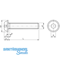 ISO7380-2 M 5x 16 Edelstahl A2 Linsenschraube mit Flansch und Innensechskant