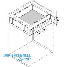 BLUM LEGRABOX pure SET H M, TIP-ON, 70kg, NL 600, INOX