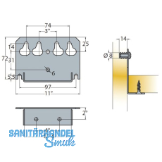 Mittelstegbettschiene, Einb.H 75, Einb.B 110, Einh.lcher gerade, FE gelb verzi.