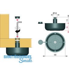 Mbelgleiter Inbus verstellbar  50 mm, Hhe 44 mm, Kunststoff schwarz
