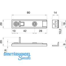 Mbelriegel gerade, 20x80, silberfarbig