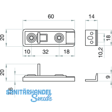 Mbelriegel gerade, 20x60, silberfarbig