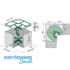Oberbodenwinkel fr feste Rckwand REVO 90, 450 x 40 x 450 mm