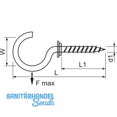 Gebogener Schraubhaken mit Holzgewinde 5,8x95 verzinkt-blau