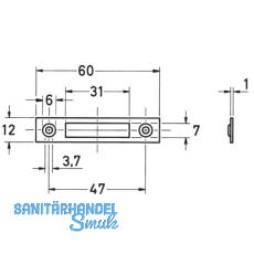 Schlieblech eckig, 60x12 mm, Stahl vernickelt