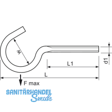Schraubhaken mit metrischem Gewinde gebogen M 5x60 verzinkt-blau