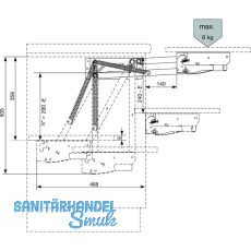 Parallel-Schwenkmechanik PSM 1128, Einbauhhe 505 mm Stahl wei lackiert