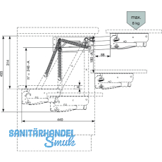 Parallel-Schwenkmechanik PSM 1128,Einbauhhe 455 mm, Stahl wei lackiert