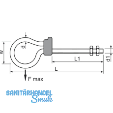 Sicherheitsschaukelhaken metrisches Gewinde M12x160 verzinkt-blau TV-geprft