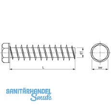 SPAX-Gewindestange 16x1000 verzinkt-blau mit Sechskantkopf und Bund