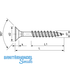 Spanplattenschraube Senkkopf 6.0x140 Teilgewinde Torx 25 Edelstahl A2