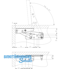 Truhenbankbeschlag mit Gasdruckfeder, Tragkraft 6KG, Stahl gelb chromatiert