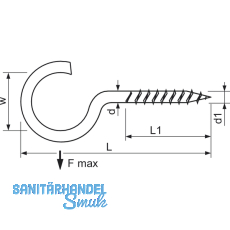 Schraubhaken mit Holzgewinde gebogen 3,2x60 verzinkt-blau