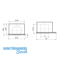 Roller-Mini BSR Bohrsenkrolle soft Radberstand 1 mm,  25 mm,Kunststoff schwarz
