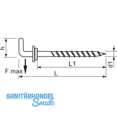 Gerader Schraubhaken fr Holzgewinde 4.4x68 verzinkt-blau