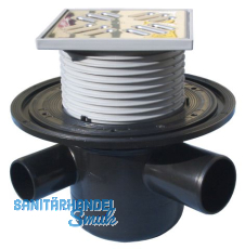 HL304 Bodenabl. DN50 waagr m. 3 seitlich en Zulufen DN40. 123x1