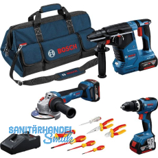 BOSCH Akku-Set GSB + GBH + GWS + Werkzeugset 18 Volt / 3 Stück 5Ah BOSCH Akku-Set GSB + GBH + GWS + Werkzeugset 18 Volt / 3 Stück 5Ah